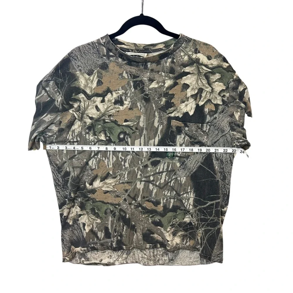VTG 90s Mossy Oak Break-Up Camo Distressed‎ LS Pocket Tee Large USA Grunge
